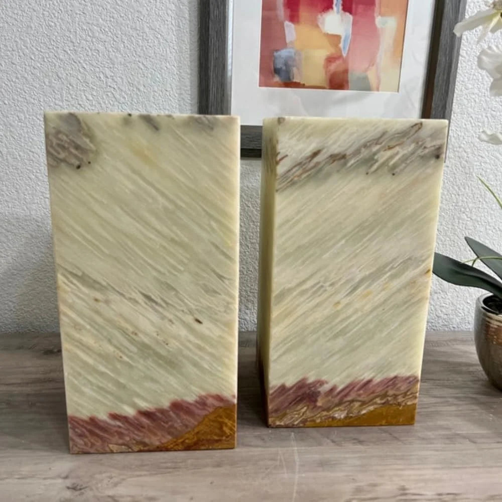2 Light Green with Brown Onyx Lamps, Stone Lamps, Nightstand Lamp, Alabaster Lamp, Decorative Lamps, Bedside Lamps, 6 "W X 12 "H X 6 "D, Table Lamp Accent Lamp for Living Room Bedroom