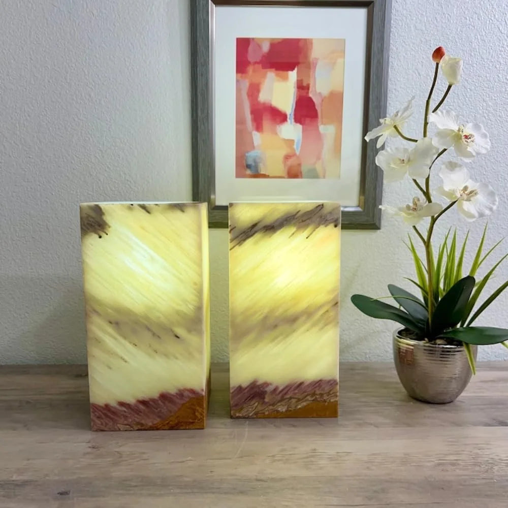 2 Light Green with Brown Onyx Lamps, Stone Lamps, Nightstand Lamp, Alabaster Lamp, Decorative Lamps, Bedside Lamps, 6 "W X 12 "H X 6 "D, Table Lamp Accent Lamp for Living Room Bedroom