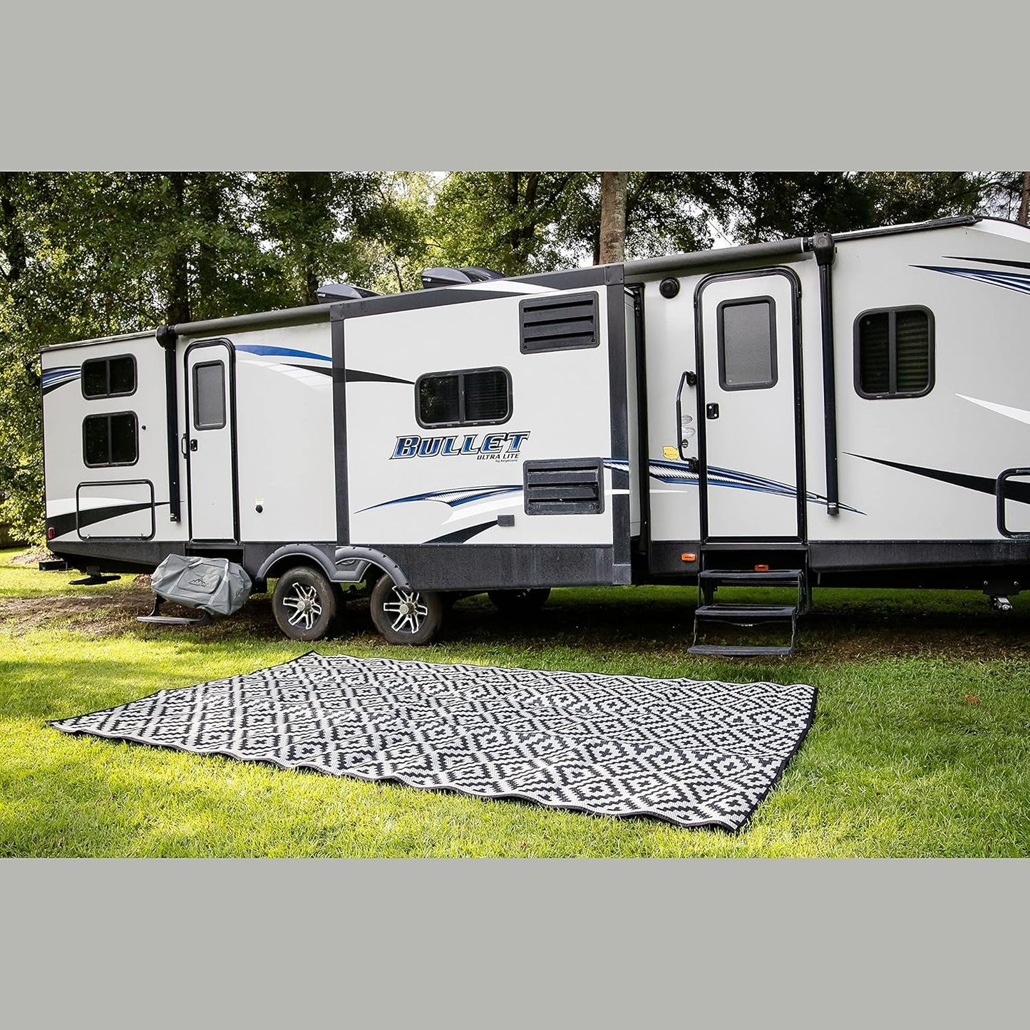 Premium Plastic Outdoor Rug – Size 8' X 12' – Sand-Free Made from 100% Recycled Plastic – for Campsites, Tents, Rvs, Campers, and Patios – with Durable Carry Bag and Grommets (Black)