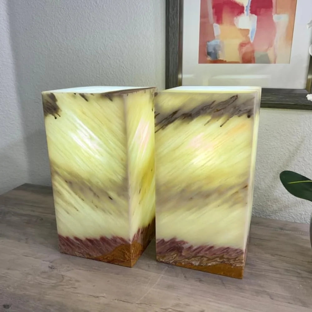 2 Light Green with Brown Onyx Lamps, Stone Lamps, Nightstand Lamp, Alabaster Lamp, Decorative Lamps, Bedside Lamps, 6 "W X 12 "H X 6 "D, Table Lamp Accent Lamp for Living Room Bedroom