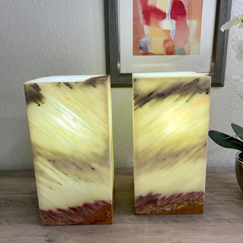 2 Light Green with Brown Onyx Lamps, Stone Lamps, Nightstand Lamp, Alabaster Lamp, Decorative Lamps, Bedside Lamps, 6 "W X 12 "H X 6 "D, Table Lamp Accent Lamp for Living Room Bedroom