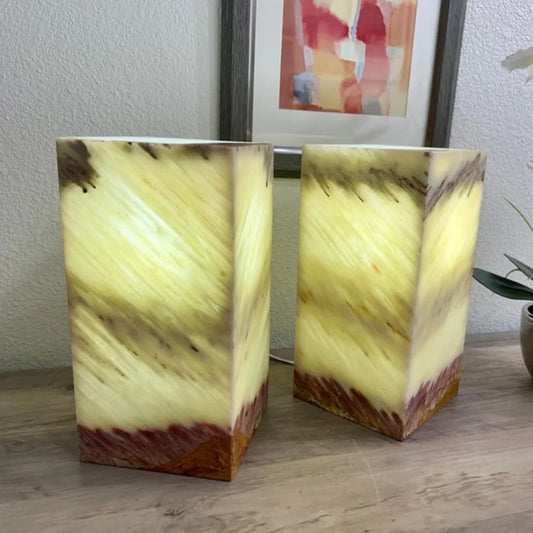 2 Light Green with Brown Onyx Lamps, Stone Lamps, Nightstand Lamp, Alabaster Lamp, Decorative Lamps, Bedside Lamps, 6 "W X 12 "H X 6 "D, Table Lamp Accent Lamp for Living Room Bedroom