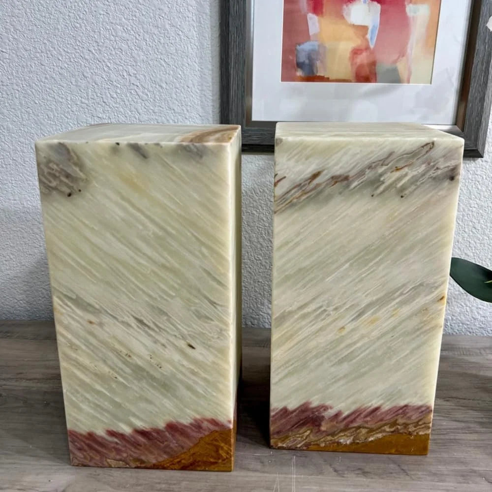 2 Light Green with Brown Onyx Lamps, Stone Lamps, Nightstand Lamp, Alabaster Lamp, Decorative Lamps, Bedside Lamps, 6 "W X 12 "H X 6 "D, Table Lamp Accent Lamp for Living Room Bedroom