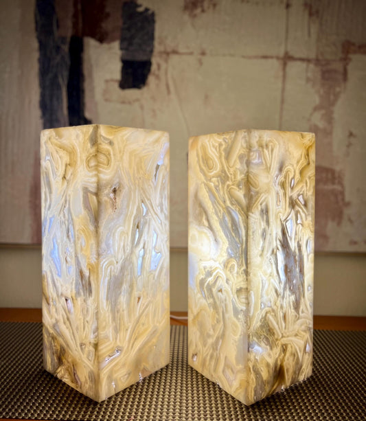 2 Onyx Lights | Stone Lamps | Nightstand Lamps | Onyx Lamps | Crystal Lamps | Onyx Stone Lamps | Alabaster Lamps | Home Decor | Special Gift
