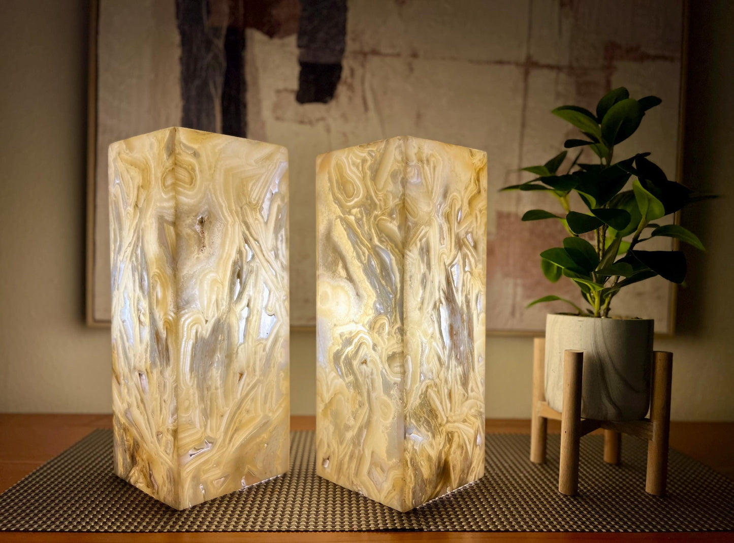 2 Onyx Lights | Stone Lamps | Nightstand Lamps | Onyx Lamps | Crystal Lamps | Onyx Stone Lamps | Alabaster Lamps | Home Decor | Special Gift
