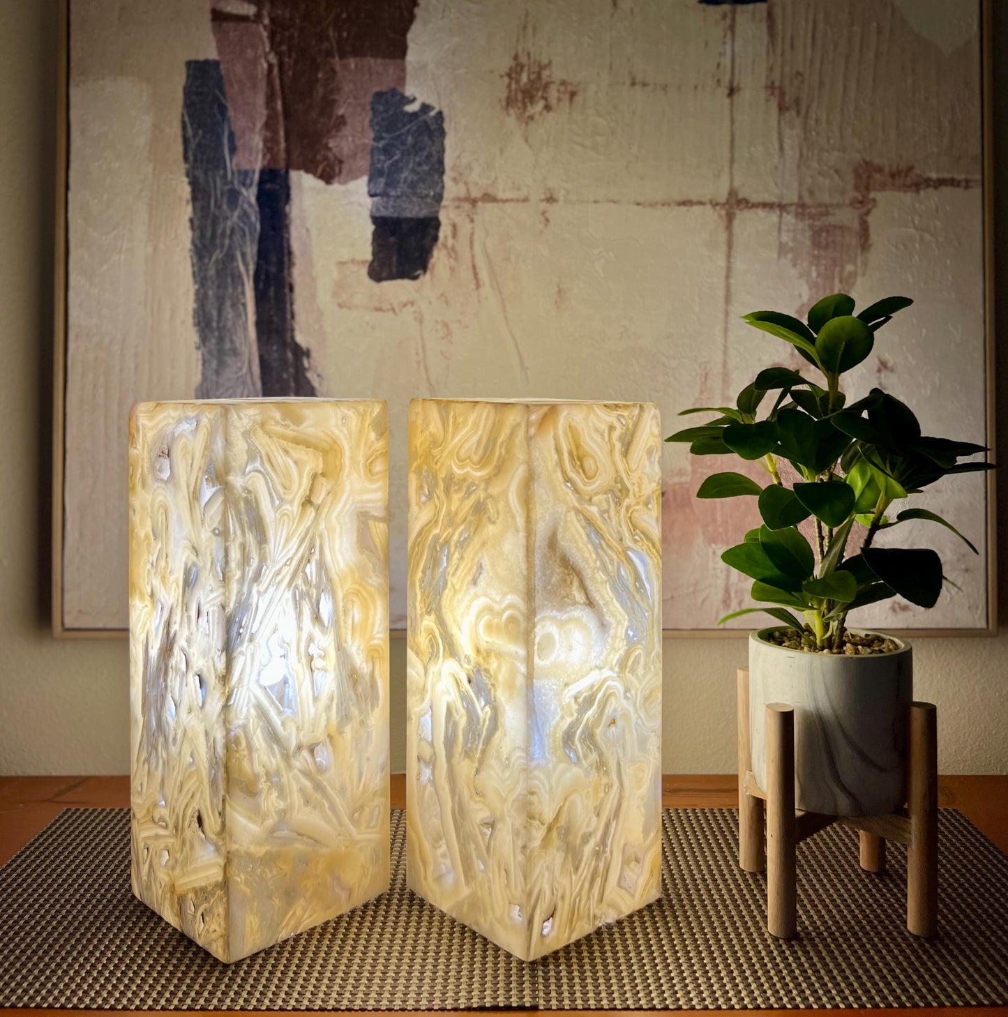 2 Onyx Lights | Stone Lamps | Nightstand Lamps | Onyx Lamps | Crystal Lamps | Onyx Stone Lamps | Alabaster Lamps | Home Decor | Special Gift