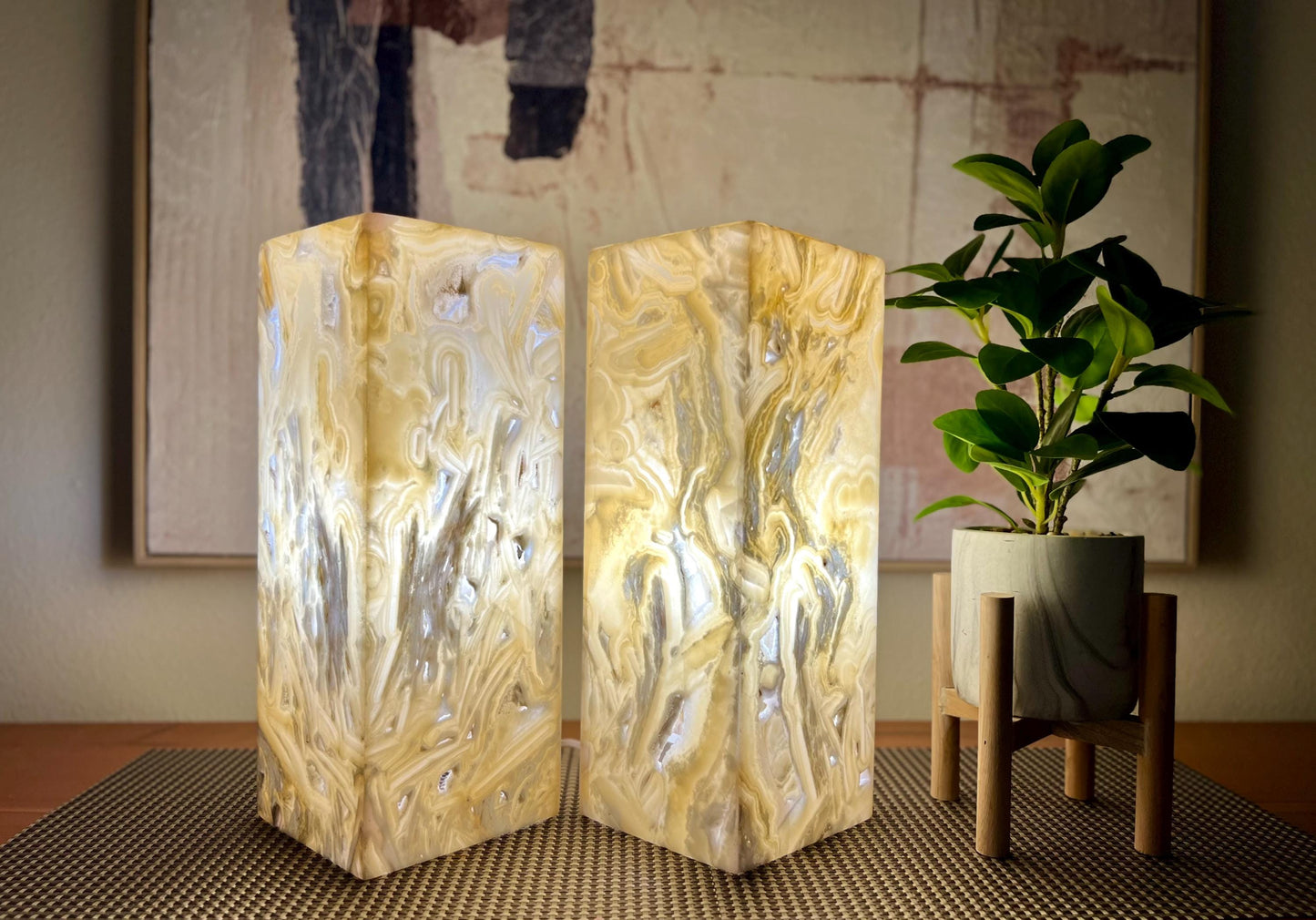 2 Onyx Lights | Stone Lamps | Nightstand Lamps | Onyx Lamps | Crystal Lamps | Onyx Stone Lamps | Alabaster Lamps | Home Decor | Special Gift