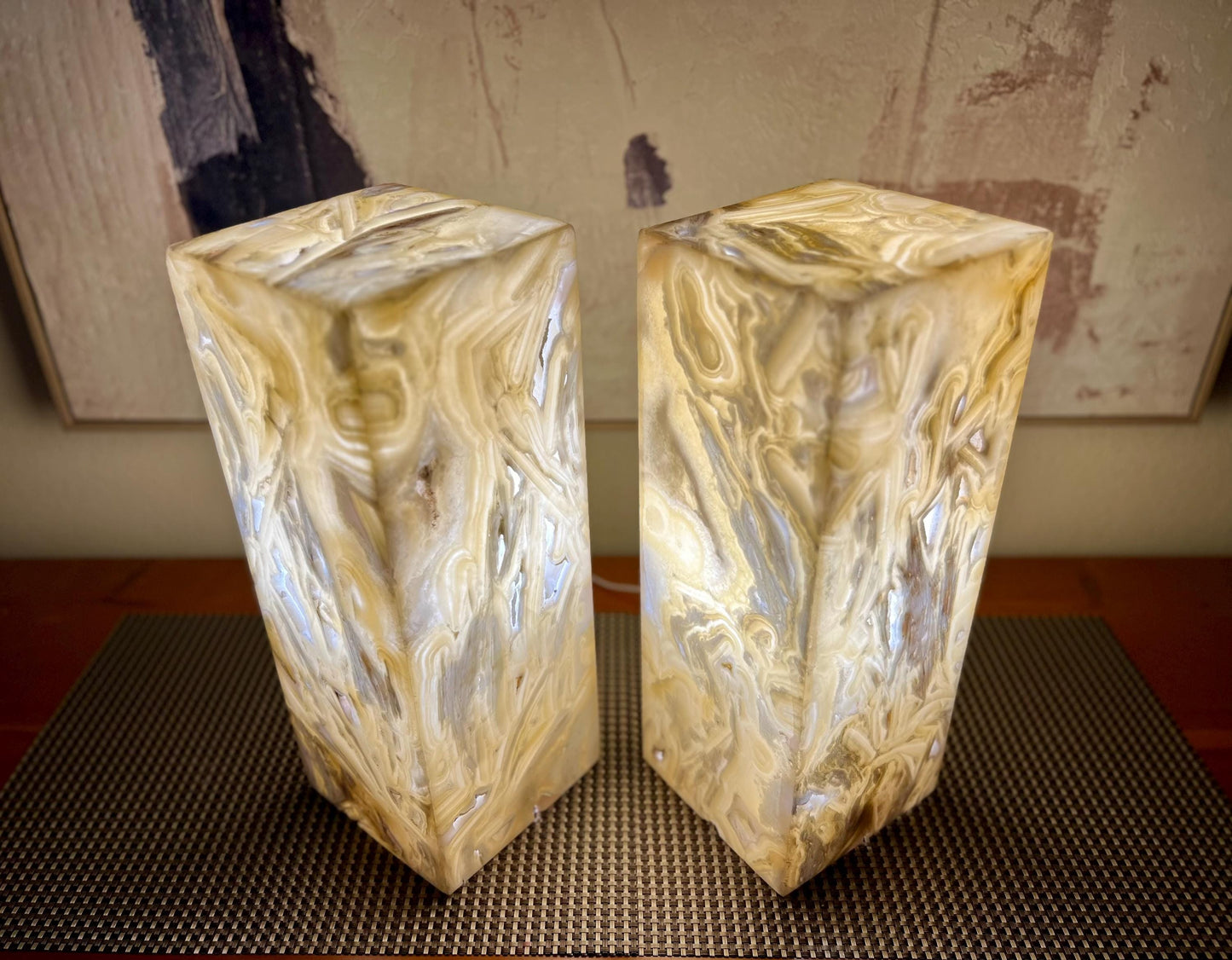 2 Onyx Lights | Stone Lamps | Nightstand Lamps | Onyx Lamps | Crystal Lamps | Onyx Stone Lamps | Alabaster Lamps | Home Decor | Special Gift
