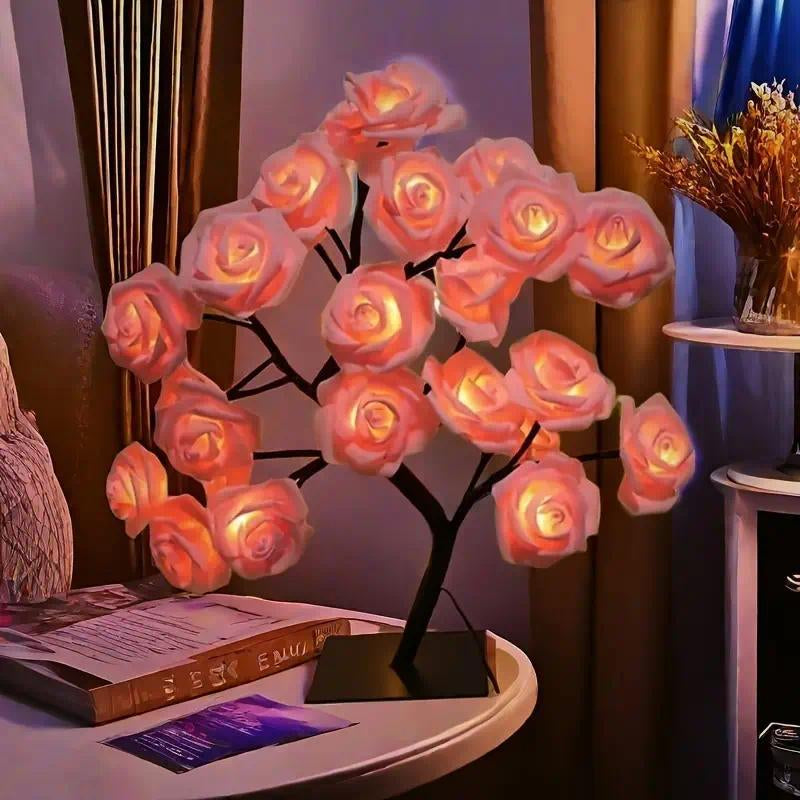 2025 Valentine'S Day Pink Rose Artificial Tree Light, LED Luminous Desktop Decoration, Romantic Bedroom Night Light, Wedding Decoration, Proposal Gift