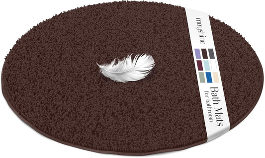 round Area Rug Set for Bathroom | Soft Plush Chenille Bath Mat, Water Absorbent Non-Slip Bathroom Rug | Washable Shag Carpet for Shower, Bedroom, or Home Décor | 36"X36" (Round) | Brown