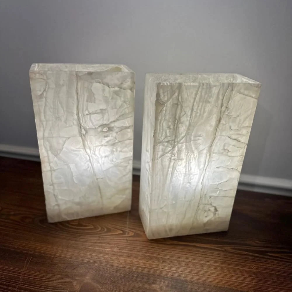 White Onyx Lamp, Crystal Stone Lamp, Nightstand Lamp, Accent Lamp, Alabaster Lamp, Bedside Lamps, Beautiful Lamp, 8 "W X 14 "H X 4 "D, Modern Table Lamp Unique Lamps for Living Room Bedroom
