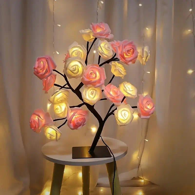 2025 Valentine'S Day Pink Rose Artificial Tree Light, LED Luminous Desktop Decoration, Romantic Bedroom Night Light, Wedding Decoration, Proposal Gift