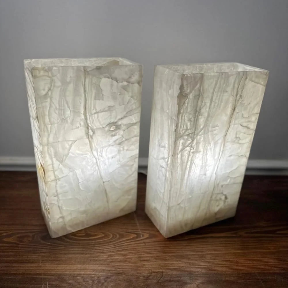 White Onyx Lamp, Crystal Stone Lamp, Nightstand Lamp, Accent Lamp, Alabaster Lamp, Bedside Lamps, Beautiful Lamp, 8 "W X 14 "H X 4 "D, Modern Table Lamp Unique Lamps for Living Room Bedroom
