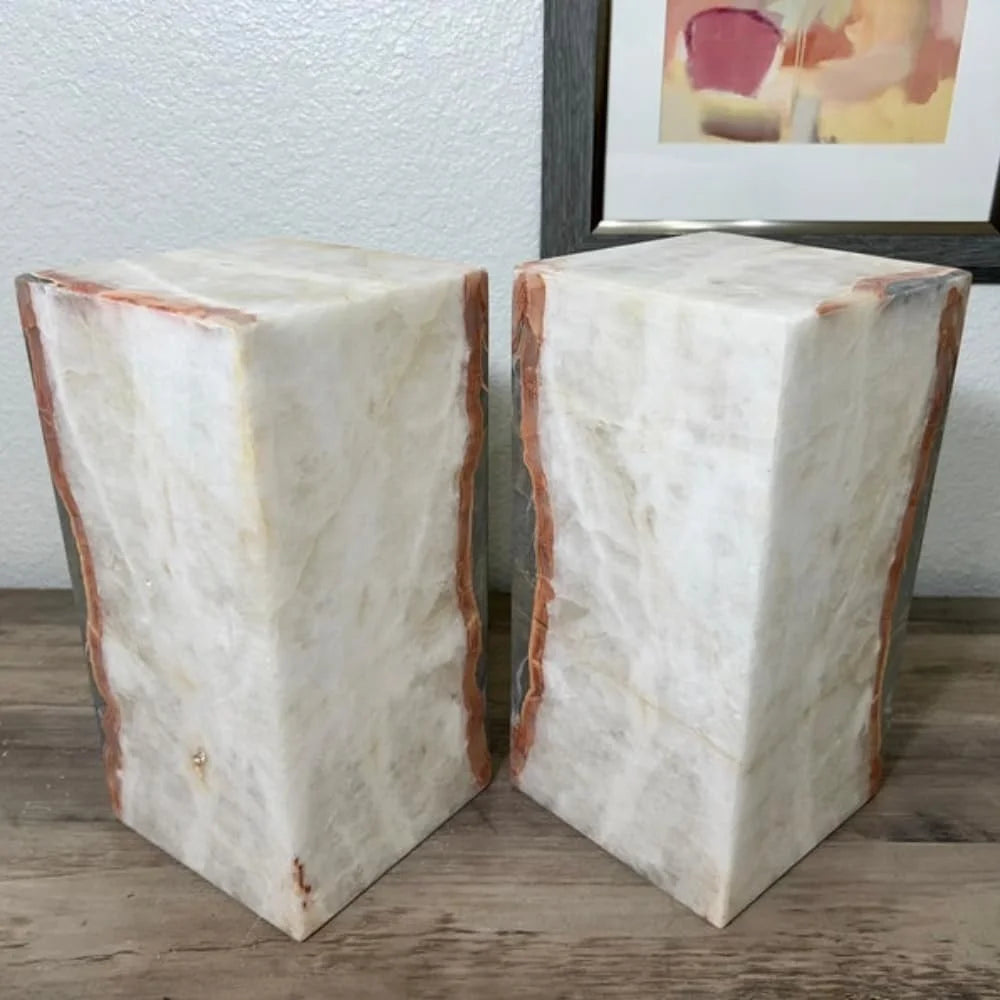 Set of 2 White with Some Red and Gray Stone Lamps, Onyx Lights, Onyx Table Lamp, Onyx Stone Lamps, Desk Lamps, Nightstand Lamp, Bedside Lamps, 6 "W X 12 "H X 6 "D, Accent Lamp for Home Decor
