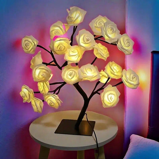 2025 Valentine'S Day Pink Rose Artificial Tree Light, LED Luminous Desktop Decoration, Romantic Bedroom Night Light, Wedding Decoration, Proposal Gift