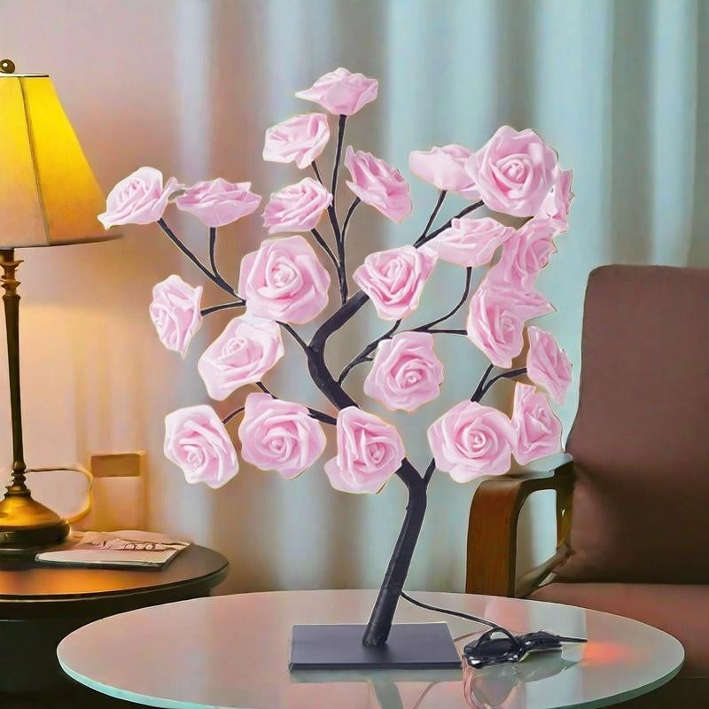 2025 Valentine'S Day Pink Rose Artificial Tree Light, LED Luminous Desktop Decoration, Romantic Bedroom Night Light, Wedding Decoration, Proposal Gift