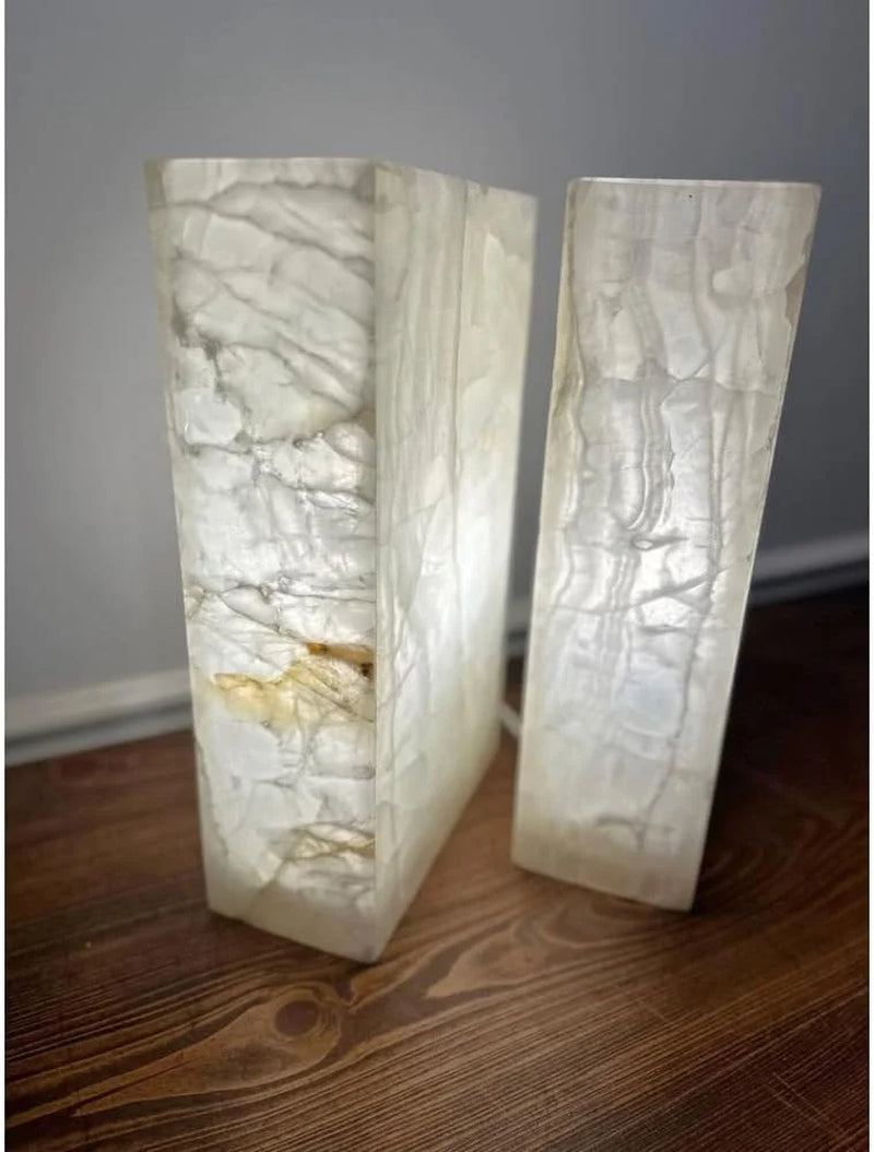 White Onyx Lamp, Crystal Stone Lamp, Nightstand Lamp, Accent Lamp, Alabaster Lamp, Bedside Lamps, Beautiful Lamp, 8 "W X 14 "H X 4 "D, Modern Table Lamp Unique Lamps for Living Room Bedroom