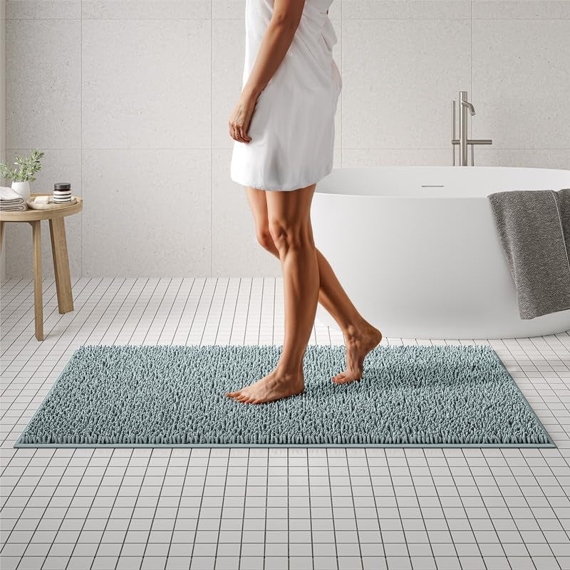 round Area Rug Set for Bathroom | Soft Plush Chenille Bath Mat, Water Absorbent Non-Slip Bathroom Rug | Washable Shag Carpet for Shower, Bedroom, or Home Décor | 36"X36" (Round) | Spa Blue