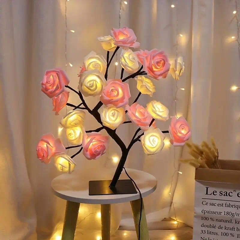 2025 Valentine'S Day Pink Rose Artificial Tree Light, LED Luminous Desktop Decoration, Romantic Bedroom Night Light, Wedding Decoration, Proposal Gift