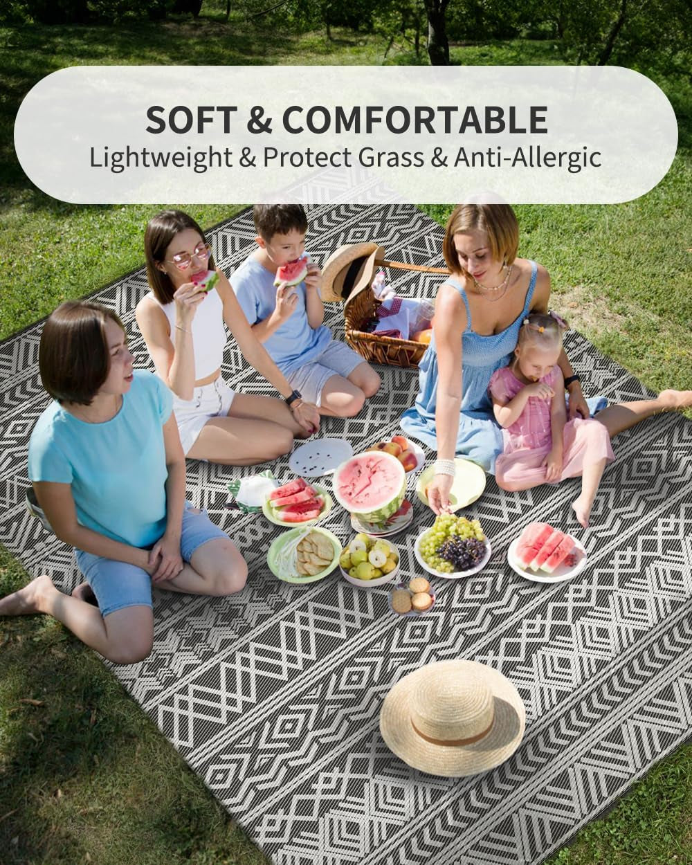 Outdoor Rug Carpet Waterproof 5X8 Outdoor Patio Rug Mat Reverisble Plastic Straw Outdoor Rug for RV Camping Picnic Beach Balcony Boho Grey