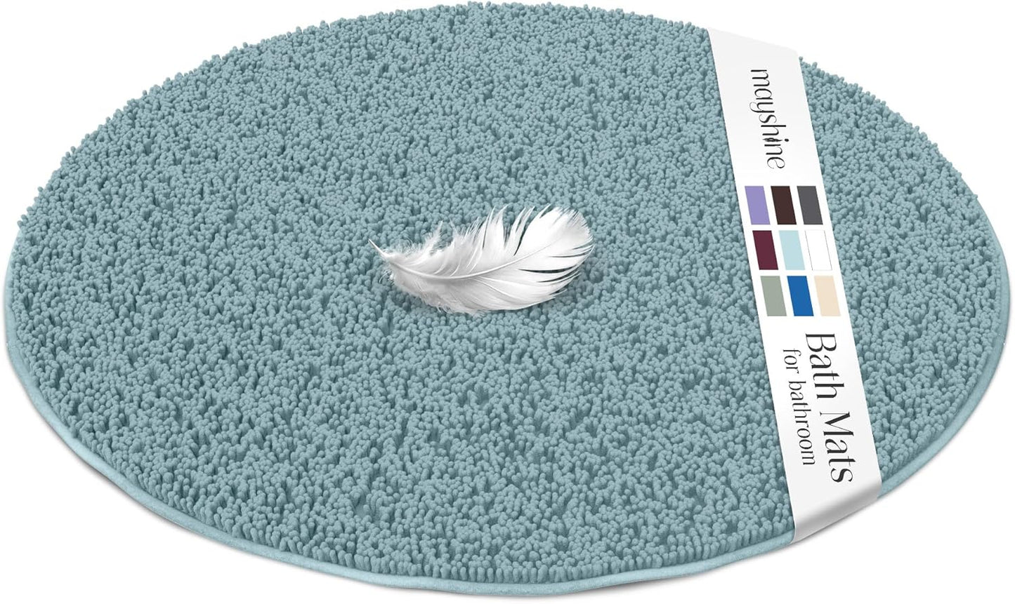 round Area Rug Set for Bathroom | Soft Plush Chenille Bath Mat, Water Absorbent Non-Slip Bathroom Rug | Washable Shag Carpet for Shower, Bedroom, or Home Décor | 36"X36" (Round) | Spa Blue