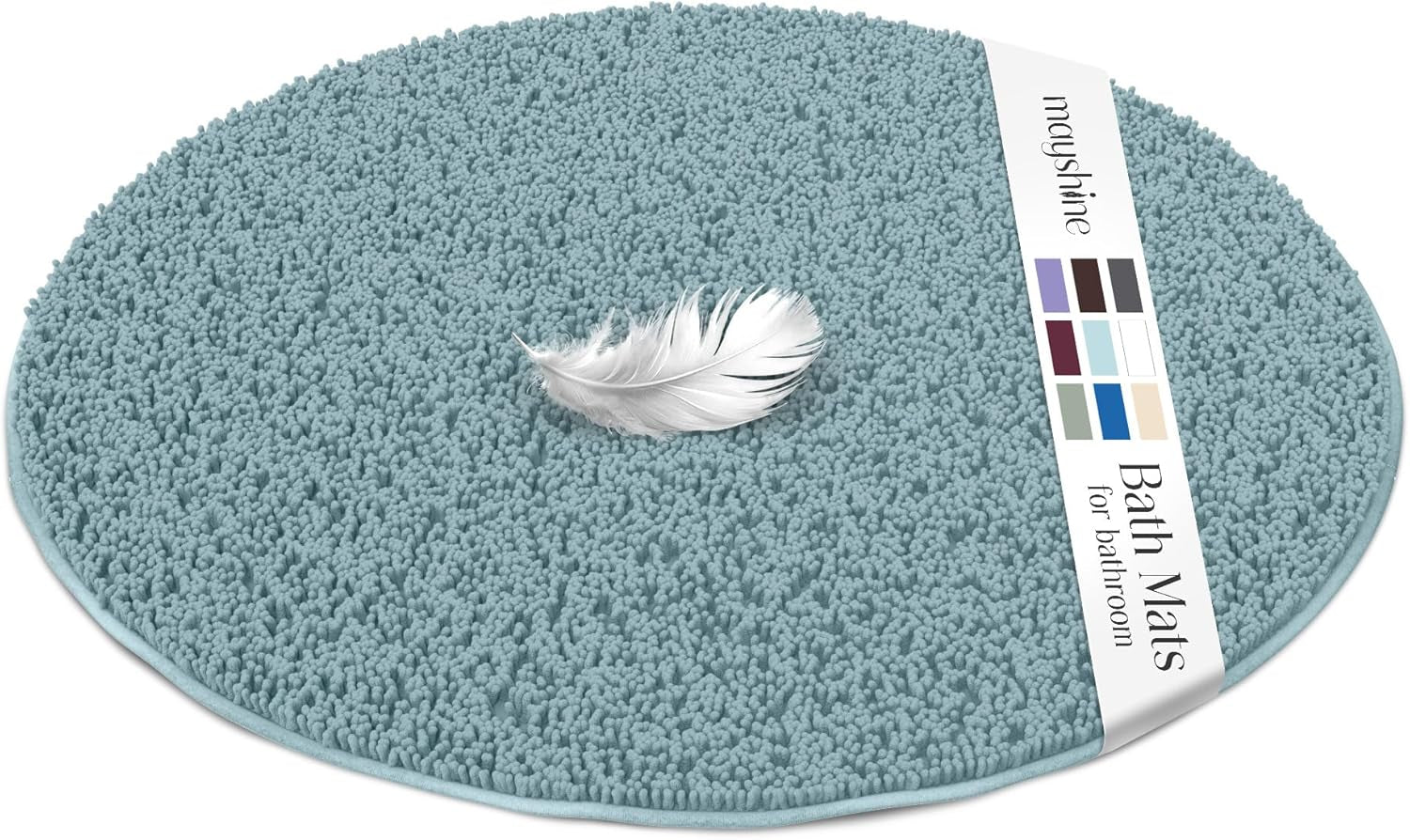 round Area Rug Set for Bathroom | Soft Plush Chenille Bath Mat, Water Absorbent Non-Slip Bathroom Rug | Washable Shag Carpet for Shower, Bedroom, or Home Décor | 36"X36" (Round) | Spa Blue