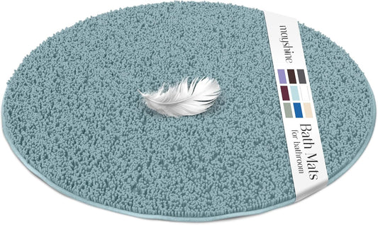 round Area Rug Set for Bathroom | Soft Plush Chenille Bath Mat, Water Absorbent Non-Slip Bathroom Rug | Washable Shag Carpet for Shower, Bedroom, or Home Décor | 36"X36" (Round) | Spa Blue