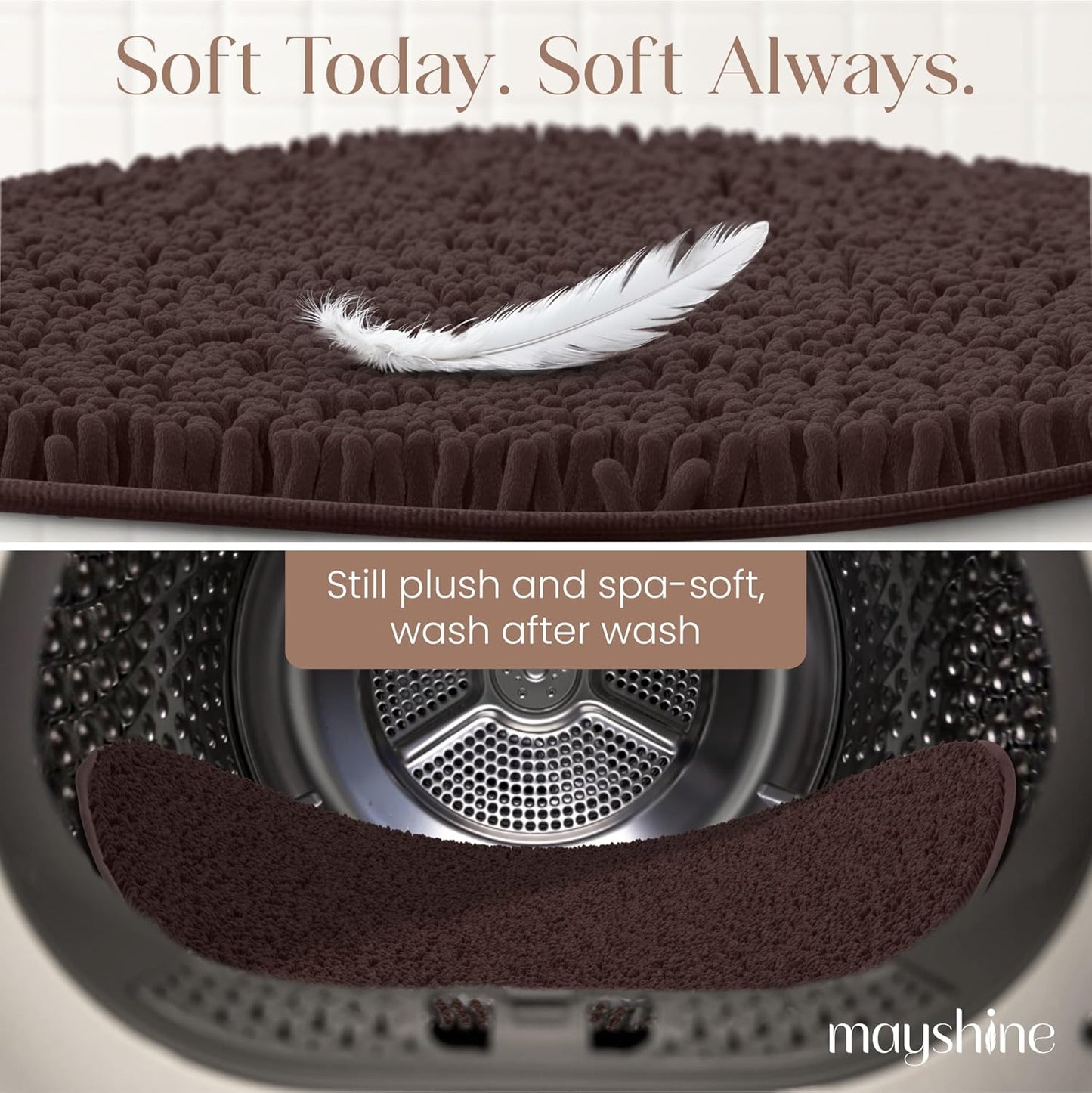 round Area Rug Set for Bathroom | Soft Plush Chenille Bath Mat, Water Absorbent Non-Slip Bathroom Rug | Washable Shag Carpet for Shower, Bedroom, or Home Décor | 36"X36" (Round) | Brown
