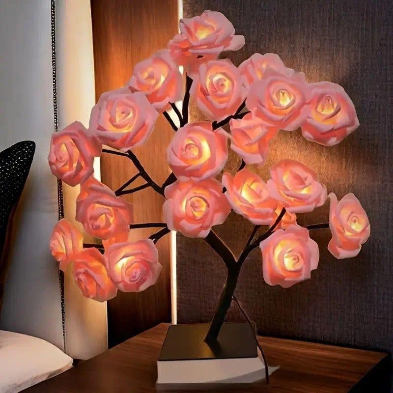 2025 Valentine'S Day Pink Rose Artificial Tree Light, LED Luminous Desktop Decoration, Romantic Bedroom Night Light, Wedding Decoration, Proposal Gift
