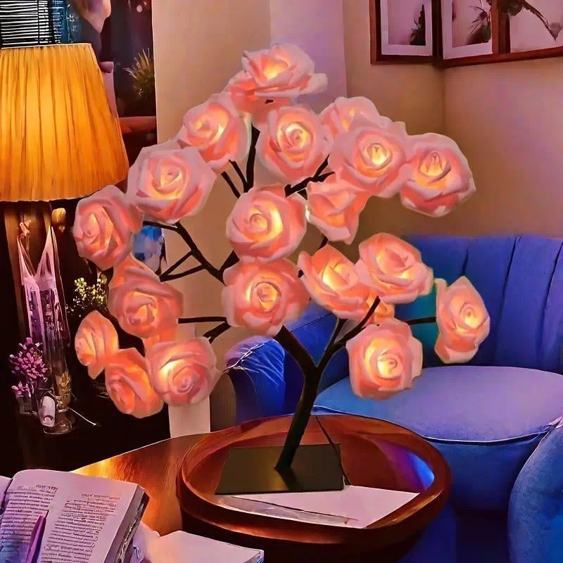 2025 Valentine'S Day Pink Rose Artificial Tree Light, LED Luminous Desktop Decoration, Romantic Bedroom Night Light, Wedding Decoration, Proposal Gift