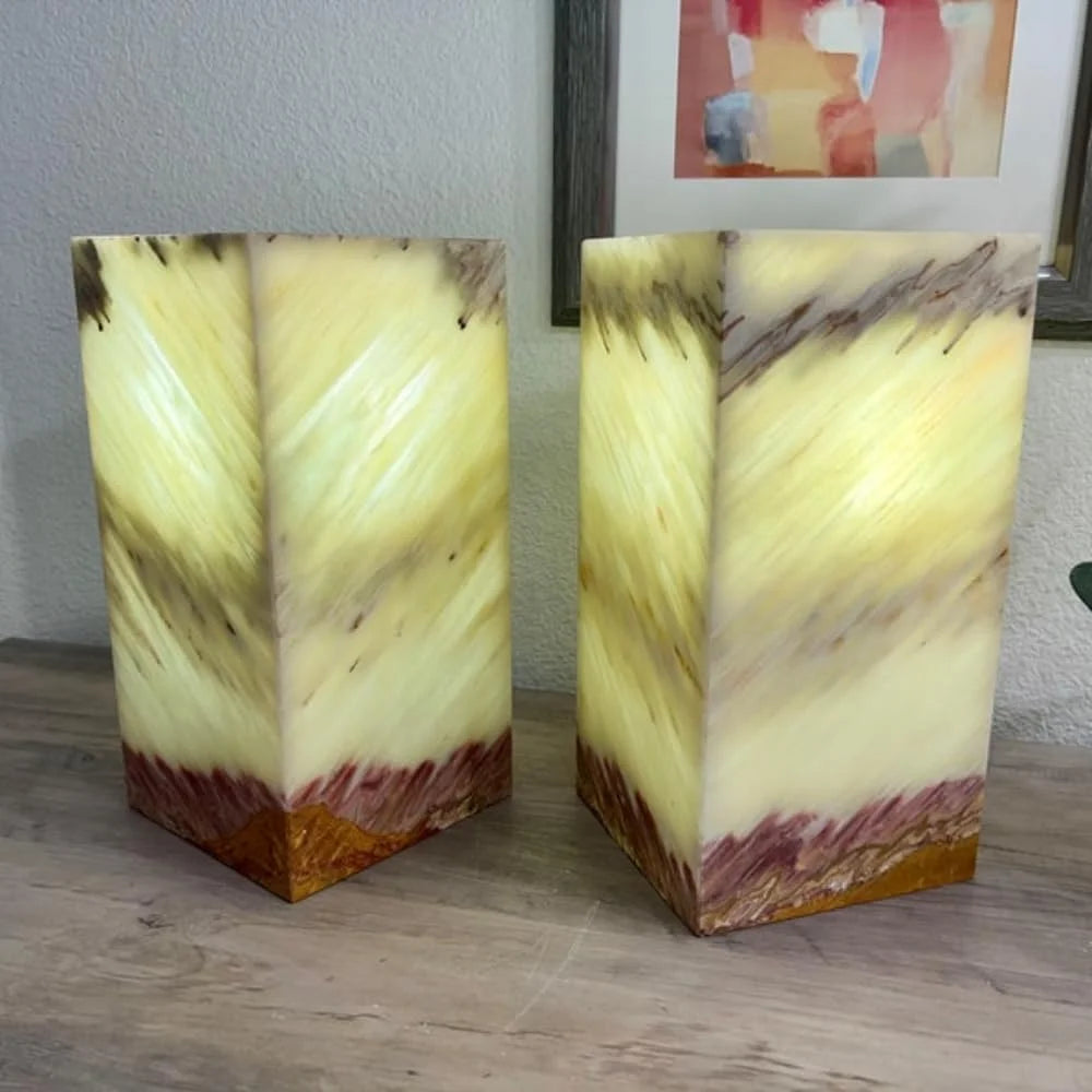 2 Light Green with Brown Onyx Lamps, Stone Lamps, Nightstand Lamp, Alabaster Lamp, Decorative Lamps, Bedside Lamps, 6 "W X 12 "H X 6 "D, Table Lamp Accent Lamp for Living Room Bedroom