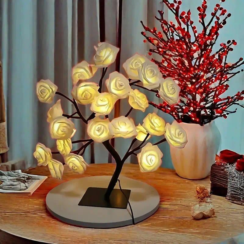 2025 Valentine'S Day Pink Rose Artificial Tree Light, LED Luminous Desktop Decoration, Romantic Bedroom Night Light, Wedding Decoration, Proposal Gift