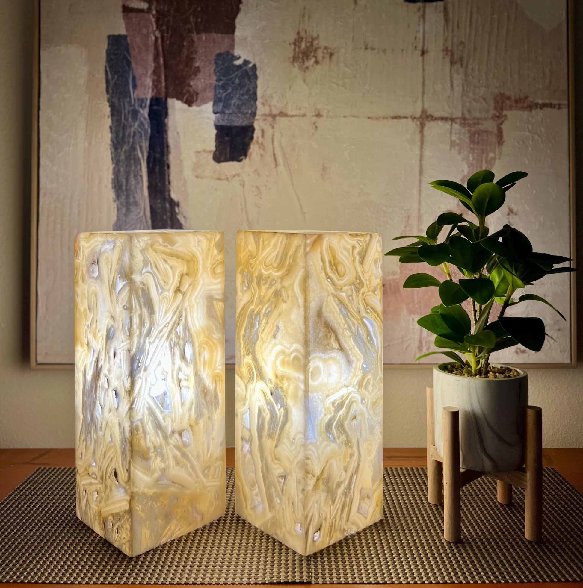 2 Onyx Lights | Stone Lamps | Nightstand Lamps | Onyx Lamps | Crystal Lamps | Onyx Stone Lamps | Alabaster Lamps | Home Decor | Special Gift