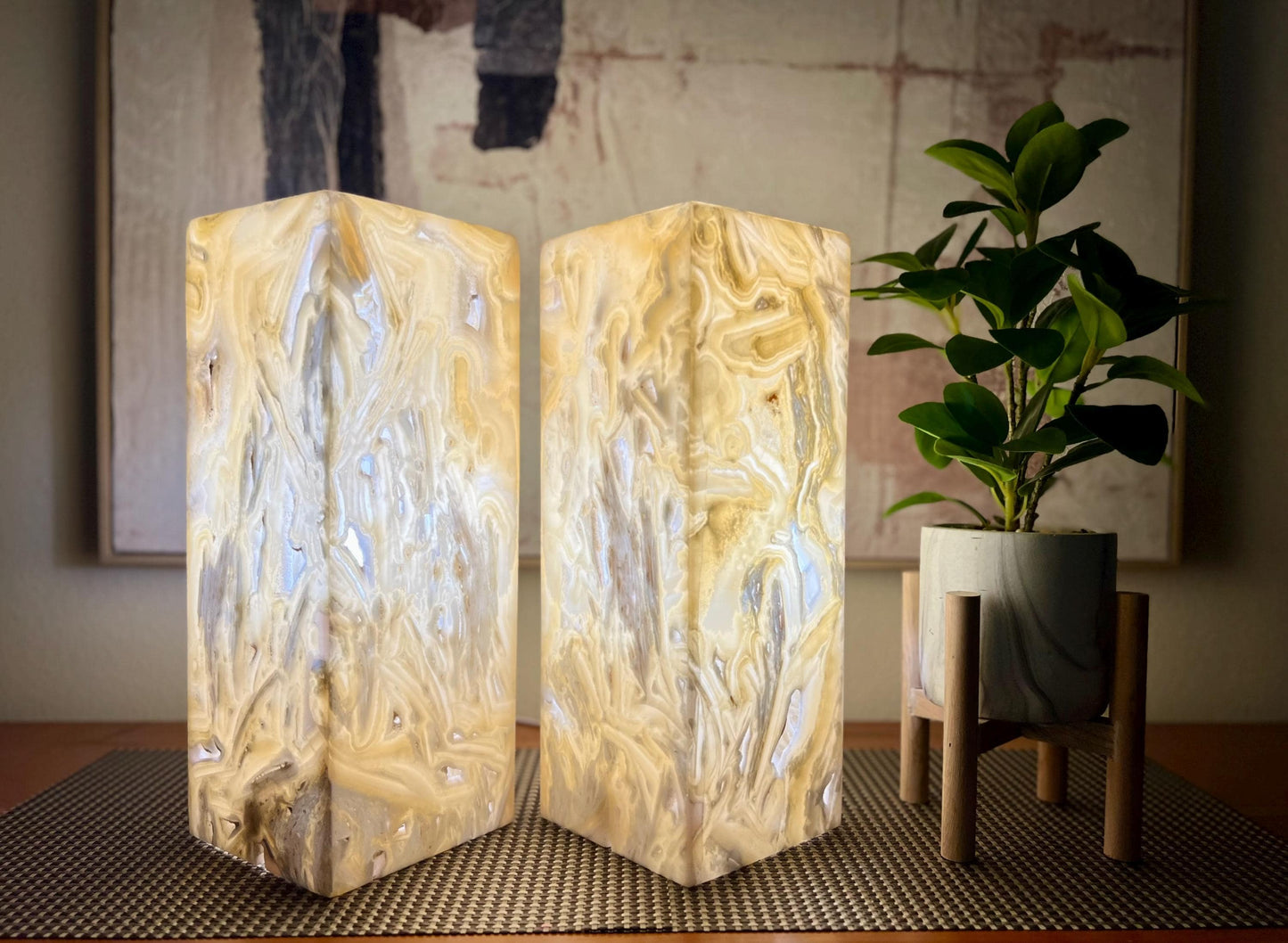 2 Onyx Lights | Stone Lamps | Nightstand Lamps | Onyx Lamps | Crystal Lamps | Onyx Stone Lamps | Alabaster Lamps | Home Decor | Special Gift