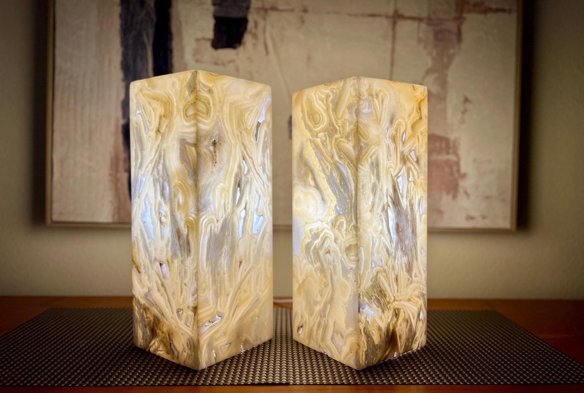 2 Onyx Lights | Stone Lamps | Nightstand Lamps | Onyx Lamps | Crystal Lamps | Onyx Stone Lamps | Alabaster Lamps | Home Decor | Special Gift